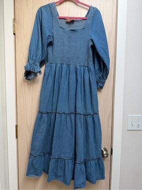 Jessakae  Blue Denim Smocked  Midi Dress 2X